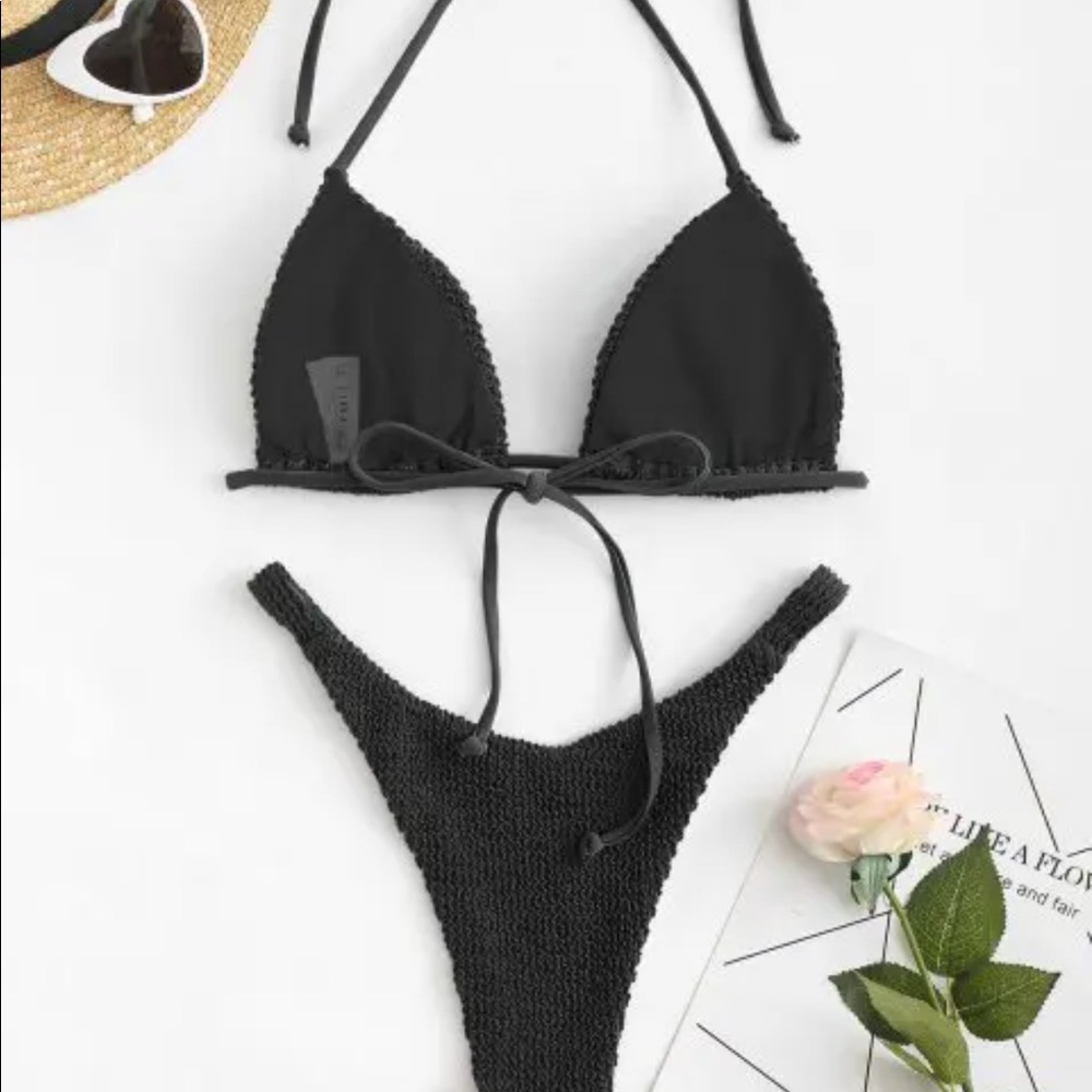 Zaful Black Textured Triangle Bikini - Picture 7 of 7
